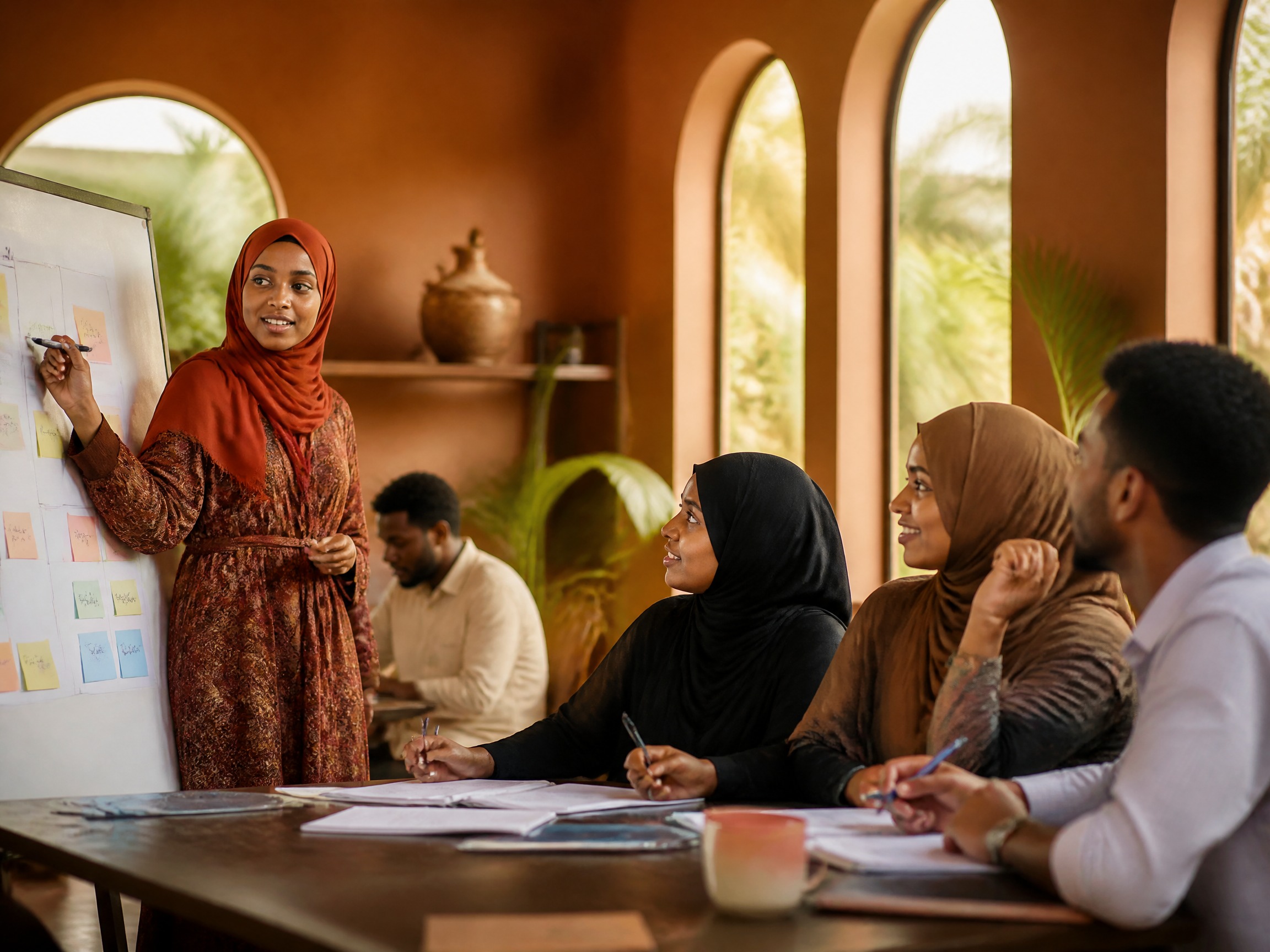 Somali entrepreneurs collaborating in a practical SSDI workshop